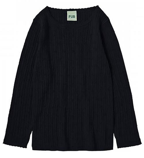 FUB Bluse - Uld - Dark Navy m. HulmÃ¸nster