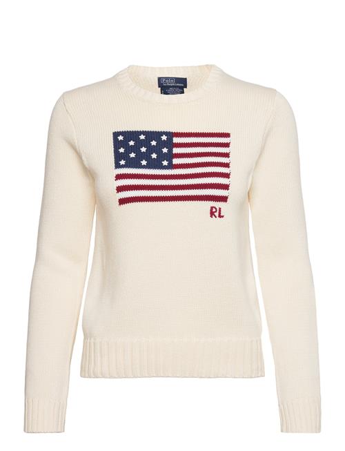 Se Polo Ralph Lauren Flag Cotton Crewneck Sweater Polo Ralph Lauren Cream ved Booztlet