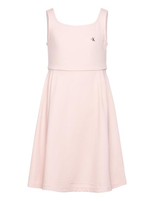 Calvin Klein Back Logo Tape Fit Flare Dress Calvin Klein Pink