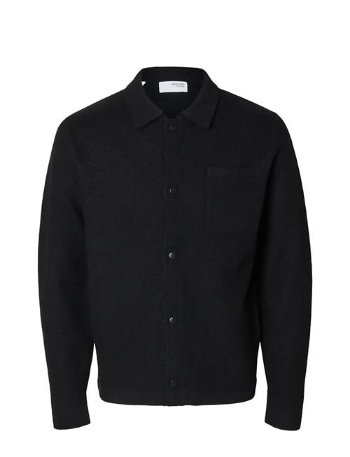 Slhreason Ls Knit Boiled Wool Cardigan Selected Black