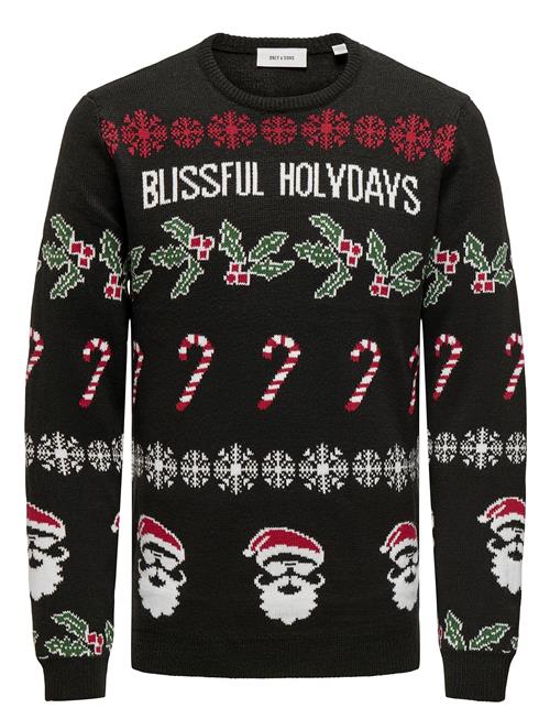 Se ONLY & SONS Onsxmas Reg 5 Allover Crew Knit ONLY & SONS Black ved Booztlet