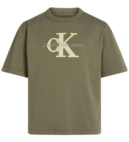 Se Calvin Klein Bluse - Outlined Fleece Mono - Dusty Olive ved KidsWorld