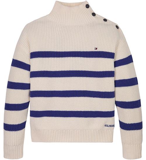 Tommy Hilfiger Bluse - Strik - Mock Neck - Ivory Petal/Wedge Blu