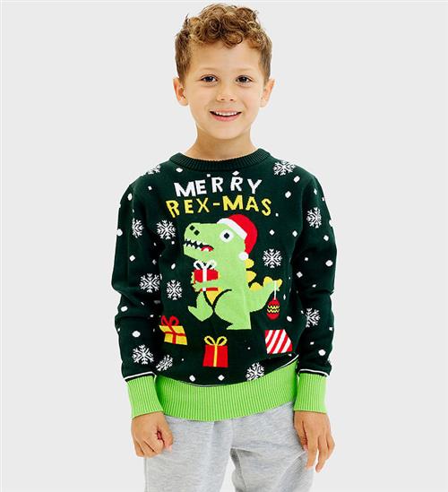 Se Jule-Sweaters Bluse - Sweet Christmas Dino - Grøn ved KidsWorld