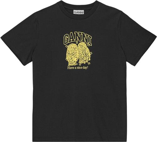 Ganni Basic Jersey Owls Relaxed Tshirt Kvinde Phantom Kortærmede T-shirts Str L - hos Magasin