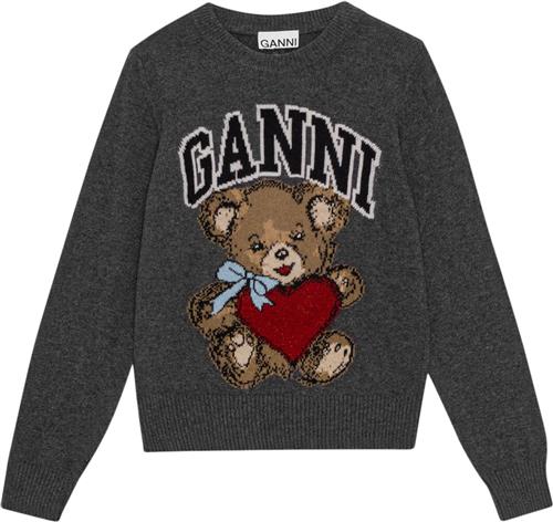 Se Ganni Graphic Wool Mix Bear Crewneck Kvinde Gray Quill Sweaters Str S - hos Magasin ved Magasin