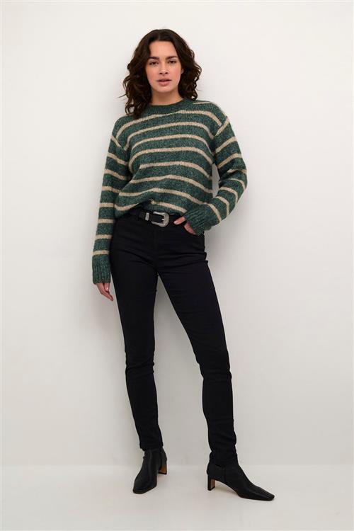 Se Kaffe Katrina Striped Pullover Kvinde Green Mel. / Feather Gray Mel. Langærmede Bluser Str XS - hos Magasin ved Magasin