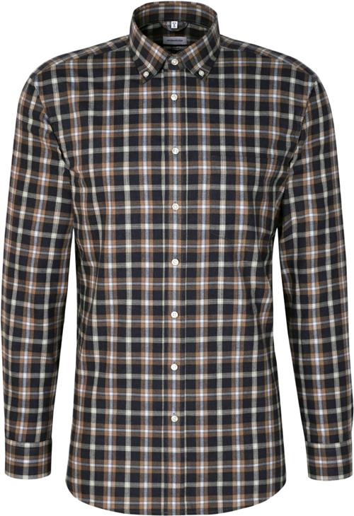 Seidensticker Flannel Shirt Regular Long Sleeve Buttondown-collar Check Mand Blue Langærmede Skjorter Str 42 - Bomuld hos Magasin