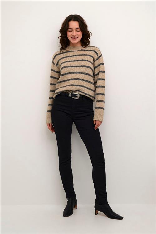 Kaffe Katrina Striped Pullover Kvinde Feather Gray Melange Stripe Langærmede Bluser Str XS - hos Magasin