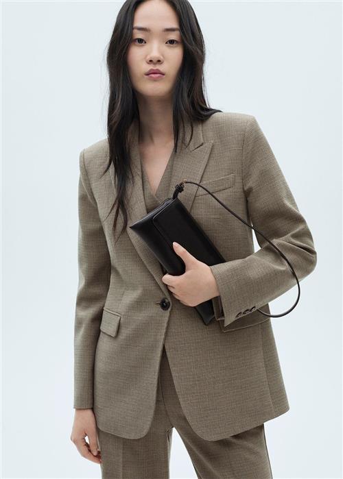 Se MANGO Micro Houndstooth Suit Blazer Kvinde Beige - Khaki Blazere Plus Size Str L - hos Magasin ved Magasin