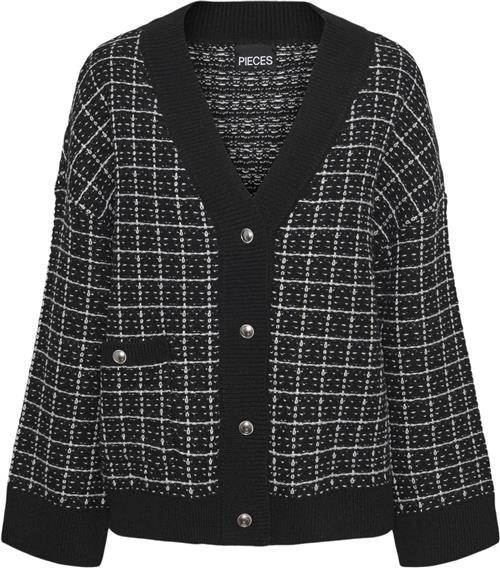 Pieces Pcnilja Knit Shacket PA BC Kvinde Black/white And Silver Lurex Cardigans Str S - hos Magasin