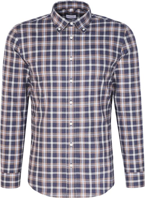 Seidensticker Flannel Shirt Slim Long Sleeve Buttondown-collar Check Mand Blue Langærmede Skjorter Str 40 - Bomuld hos Magasin