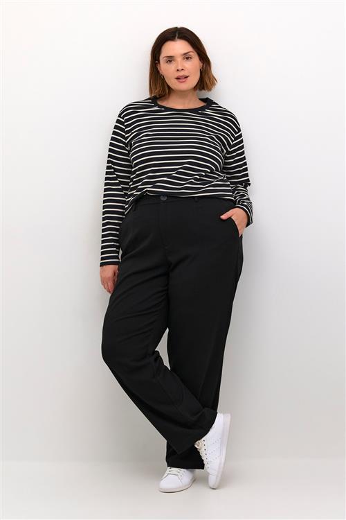 Kaffe Curve Kcwinni LS Tshirt Kvinde Black Deep/turtledove Stripe Kortærmede T-shirts Str S - hos Magasin