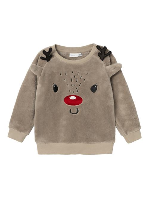 NAME IT Pullover 'NMNReindeer'  mørkebeige / carminrød / sort / hvid