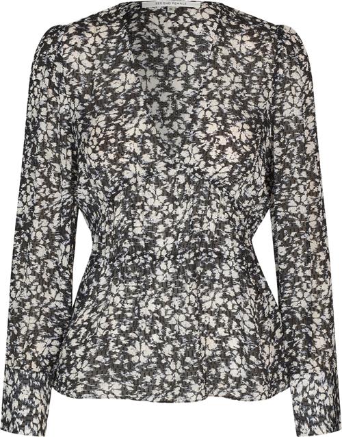 Second Female Scratch Blouse Kvinde Black Langærmede Bluser Str XS - Viskose hos Magasin