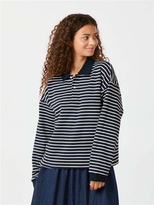 Se Neo Noir Sara Stripe Polo Blouse Kvinde Navy Langærmede Bluser Str 38 - hos Magasin ved Magasin