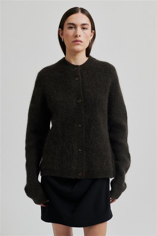 Second Female Brook Knit Rib Cardigan Kvinde Mulch Sweaters Str L - Mohair hos Magasin