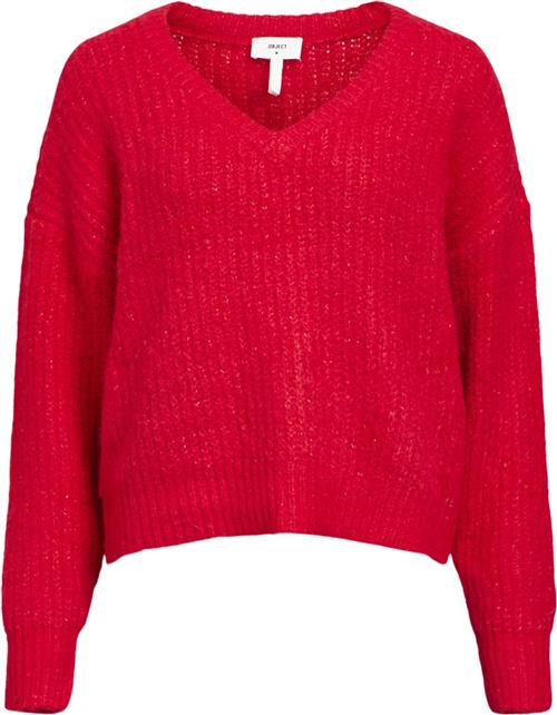 Object Objmilu LS LO Vneck Knit E AU 24 Kvinde Flame Scarlet Toppe Loose Fit Str XS - hos Magasin