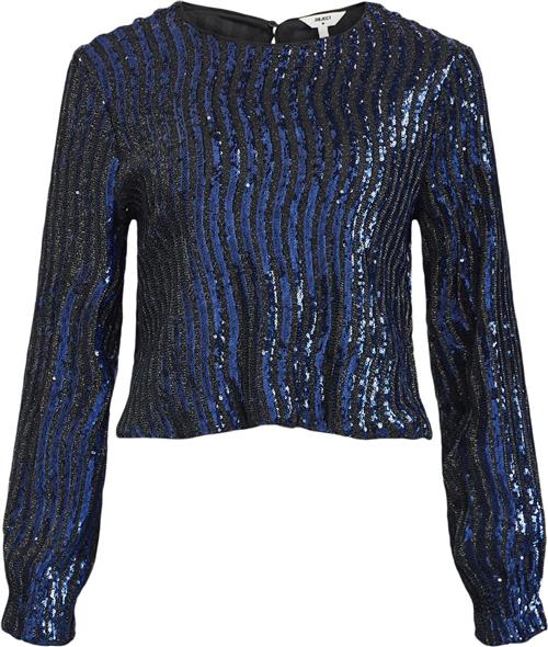 Object Objdotti Sansiba RE L/S TOP 135 Kvinde Sky Captain/black Mesh Toppe Str XS - hos Magasin