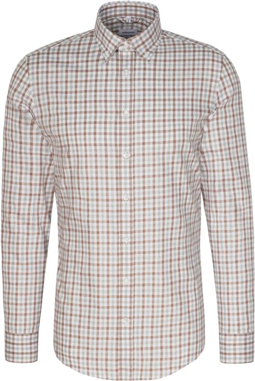 Seidensticker Flannel Shirt Slim Long Sleeve Buttondown-collar Check Mand Brown Langærmede Skjorter Str 40 - Bomuld hos Magasin