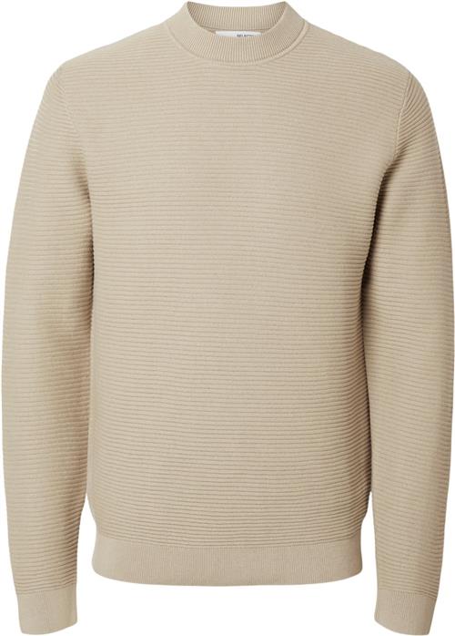 Se Selected Homme Slhtion LS Knit Structure Mock Neck Mand Oatmeal Sweatshirts Str S - hos Magasin ved Magasin