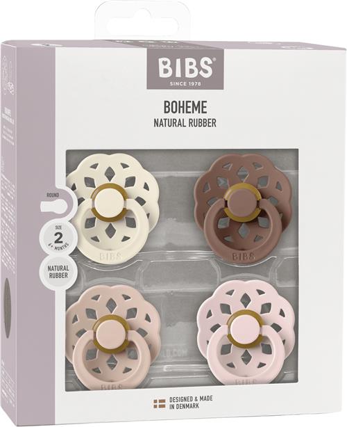 BIBS Bibs Pacifier Boheme 4 Pack Latex Size 2 Ivory/blush/woodchu Size 2 - Håraccessories hos Magasin