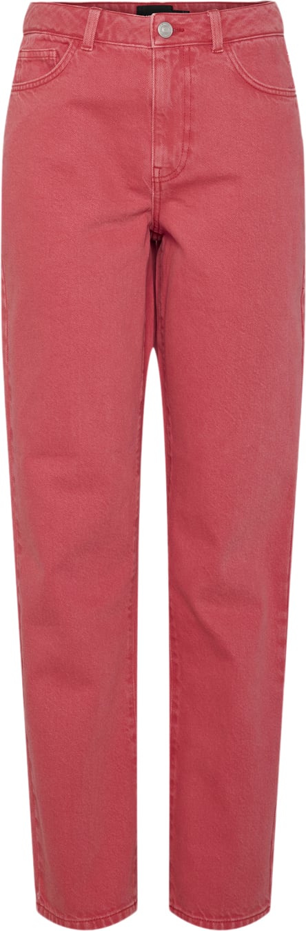 Pieces Pcfria HW Straight Denim Pants D2D Kvinde High Risk Red/washed Jeans Straight Fit Str XL Denim - hos Magasin