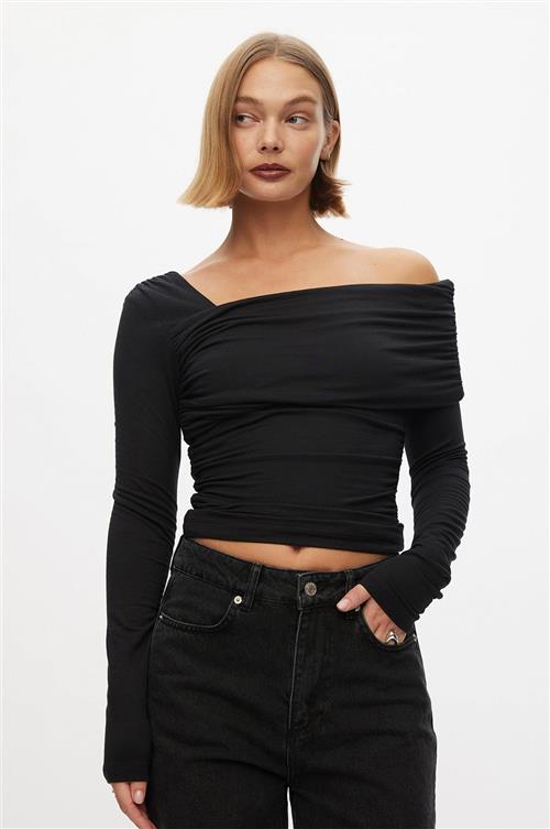 Oval Square Night Blouse Kvinde Black Langærmede Bluser Tight Fit Str L - hos Magasin