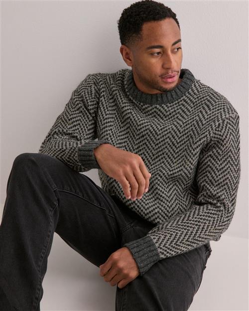 Selected Homme Slhharry Ls Knit Relaxed Crew Neck Striktrøjer Grå