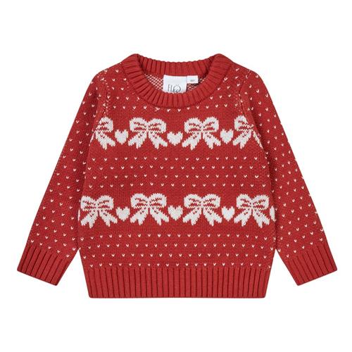 Flöss Noe Strikket Trøje Med Intarsiae Sløjfer Rød 74 cm Wool Rød  74 cm  Unisex