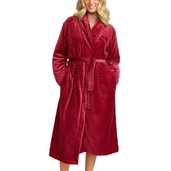 Damella Jaquard Fleece Dressing Gown Rød polyester X-Large Dame