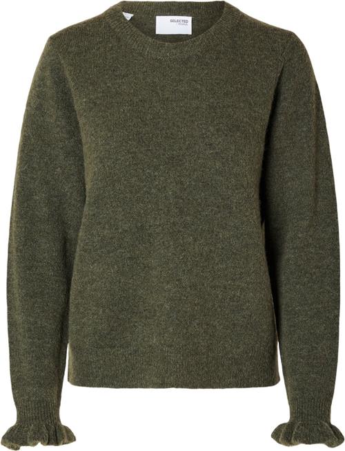 Selected Femme Slflulu LS Wool Knit Frill Cuff Oneck N Kvinde Kalamata/melange Sweaters Regular Fit Str XL - hos Magasin