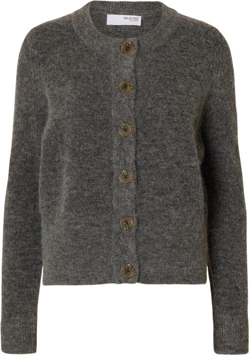 Se Selected Femme Slfsia RAS LS Wool Knit Cardigan Noos Kvinde Grå Cardigans Regular Fit Str L - hos Magasin ved Magasin