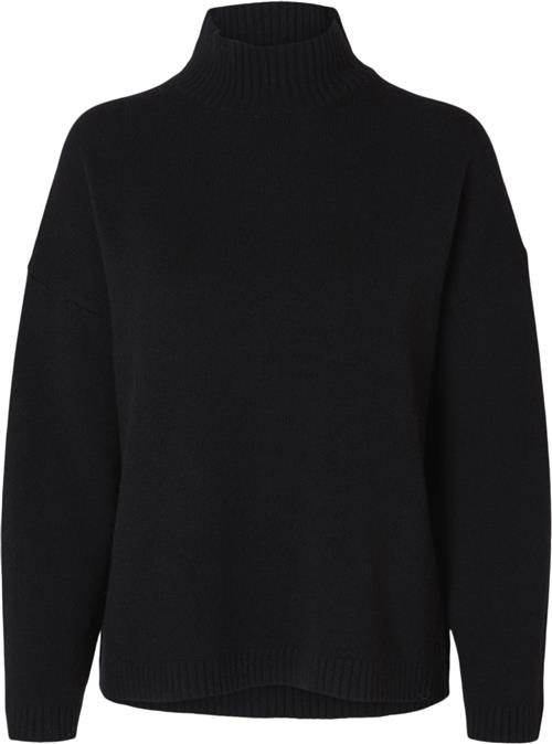 Selected Femme Slfcille LS Cashmere Blend Knit High Neck Noos Kvinde Sort Rullekraver Loose Fit Str XS Cashmere - hos Magasin