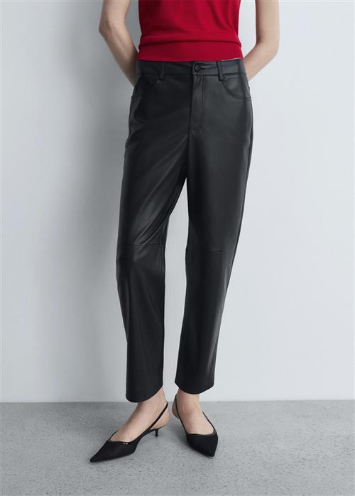 MANGO Leathereffect Straight Trousers Kvinde Black Bukser Str 36 - Læder hos Magasin