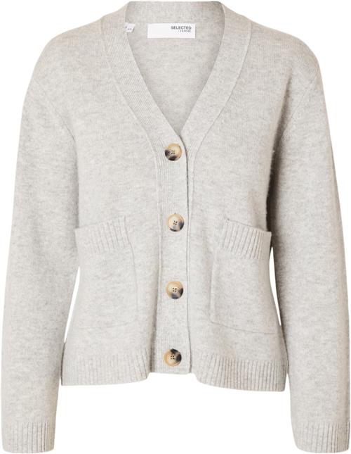 Selected Femme Slfcille LS Cashmere Blend Knit Cardigan Kvinde Light Grey Melange Sweaters Loose Fit Str S Cashmere - hos Magasin