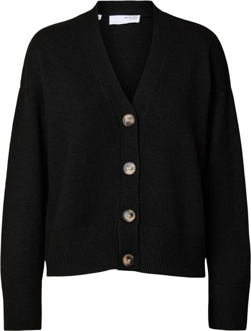 Selected Femme Slflara LS Wool Knit Vneck Cardigan BF Kvinde Black Sweaters Loose Fit Str XS - hos Magasin