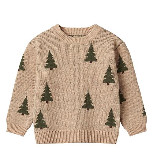 Se Wheat Cardigan - Strik - Jacquard - Off White m. Juletræer ved KidsWorld