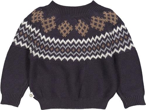 Müsli by Green Cotton Knit Jacquard Sweater Baby Str 62 - Mystery Blue Cardigans Bomuld hos Magasin