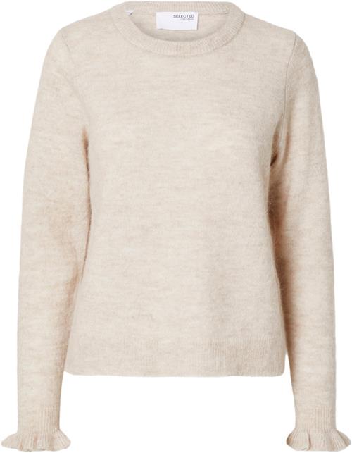 Selected Femme Slflulu LS Wool Knit Frill Cuff Oneck N Kvinde Birch/melange Sweaters Regular Fit Str S - hos Magasin