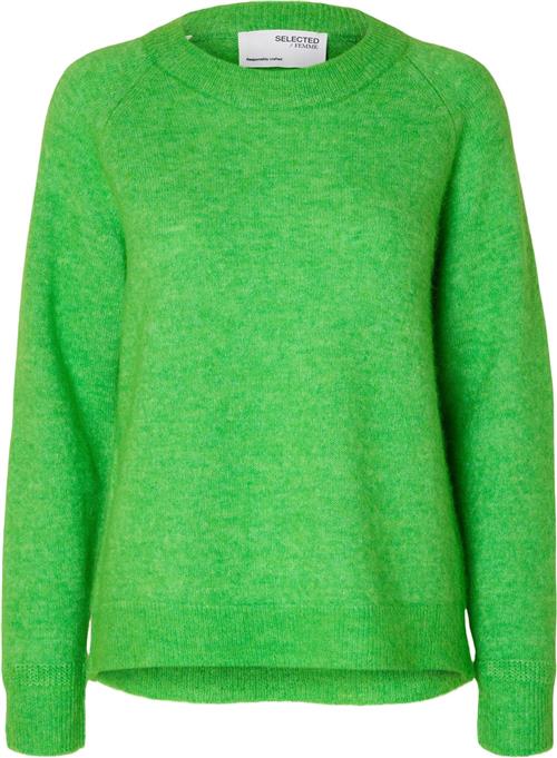 Selected Femme Slflulu LS Alpaca Blend Knit Oneck B Noos Kvinde Classic Green/melange Sweaters Str L - hos Magasin