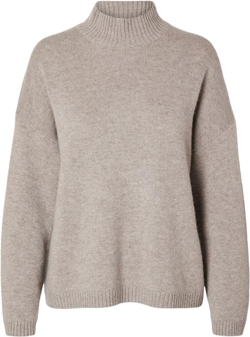 Se Selected Femme Slfcille LS Cashmere Blend Knit High Neck Noos Kvinde Irish Cream/melange Rullekraver Loose Fit Str L Cashmere - hos Magasin ved Magasin