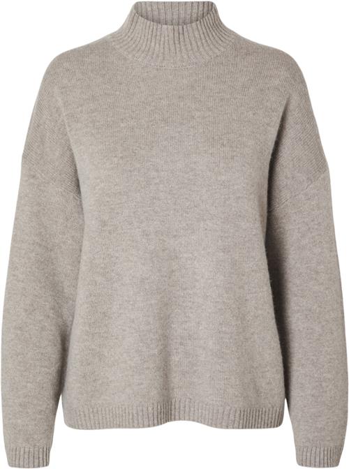 Selected Femme Slfcille LS Cashmere Blend Knit High Neck Noos Kvinde Irish Cream/melange Rullekraver Loose Fit Str XL Cashmere - hos Magasin