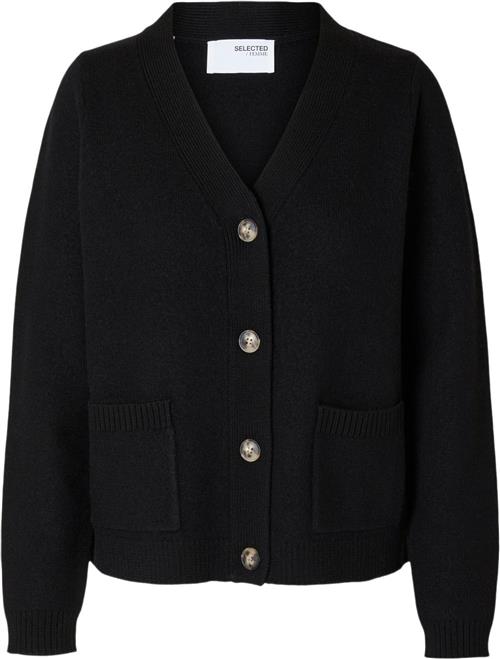 Se Selected Femme Slfana LS 100% Wool Knit Cardigan Noos Kvinde Sort Cardigans Str L - hos Magasin ved Magasin