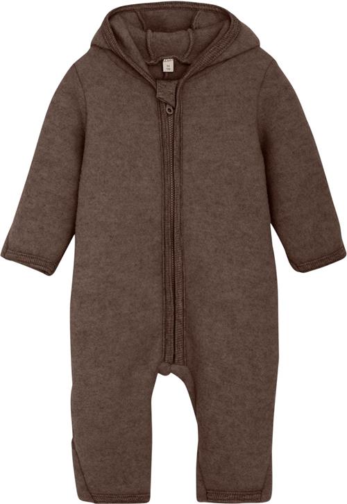 Huttelihut Pram Suit Ears Wool Fleece S Str 74 - Brown Melange Heldragter Merino Uld hos Magasin