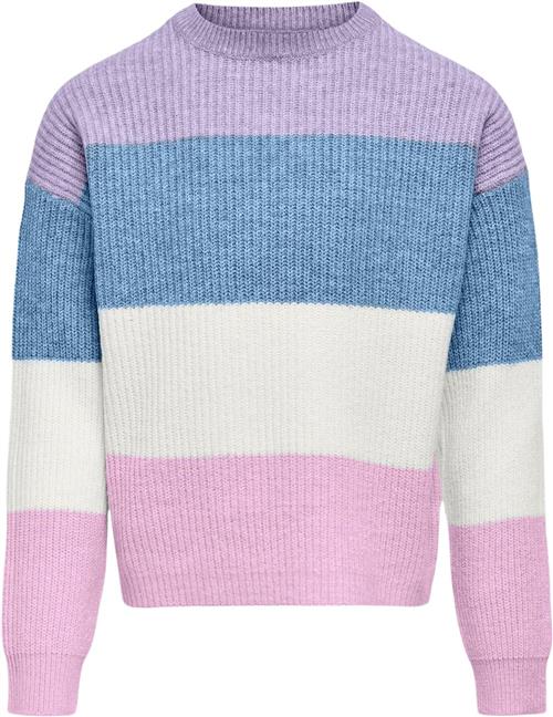 Se ONLY Kogsandy L/S Stripe Pullover KNT NO Kvinde Pastel Lilac/blissful Blue/cloud Da Sweaters Regular Fit Str 146/152 - Denim hos Magasin ved Magasin