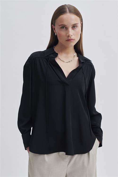 Second Female Cibelle Tunic Blouse Kvinde Black Langærmede Bluser Str XS - Viskose hos Magasin