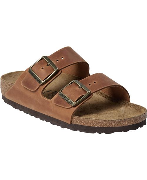 Se Birkenstock Arizona Leoi Cognac Kvinde Cognac Flade Sandaler Str 41 - hos Magasin ved Magasin