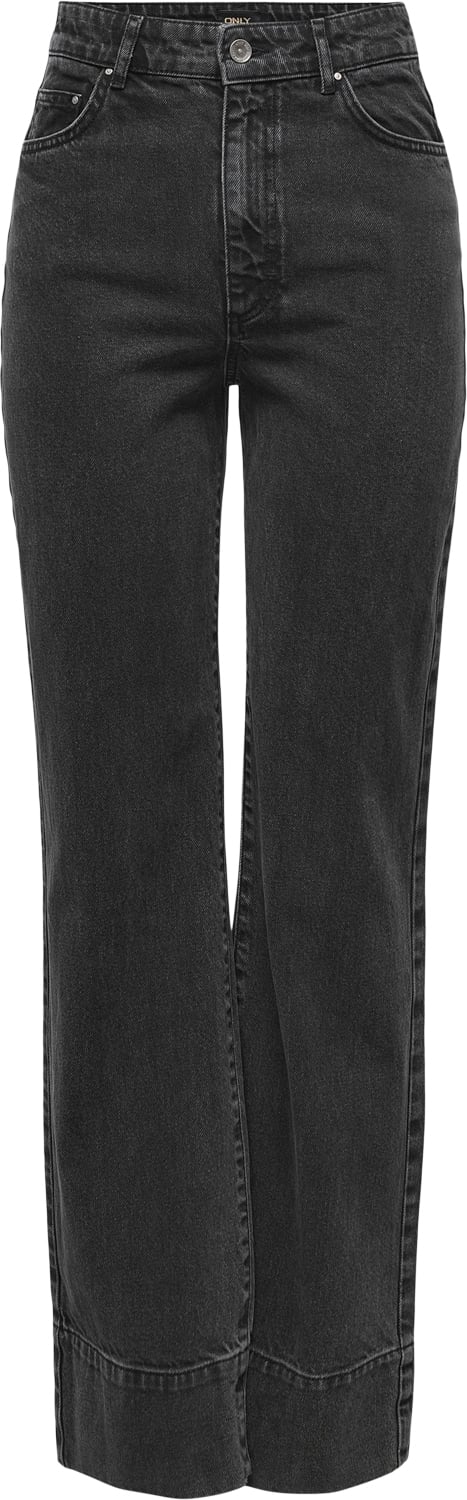 ONLY Onlcamille EX HW Wide PF Fold UP DN Kvinde Washed Black Straight Jeans Str "30/""34" - hos Magasin