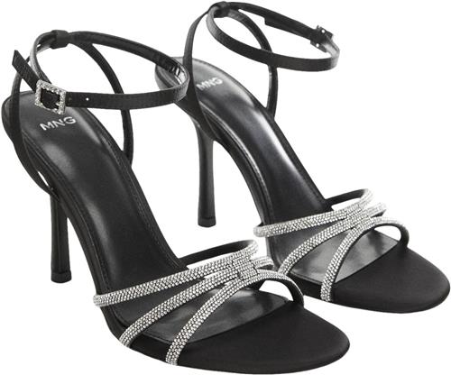 MANGO Heeled Sandals With Rhinestone Stra Kvinde Black Højhælede Sandaler Str 40 - hos Magasin